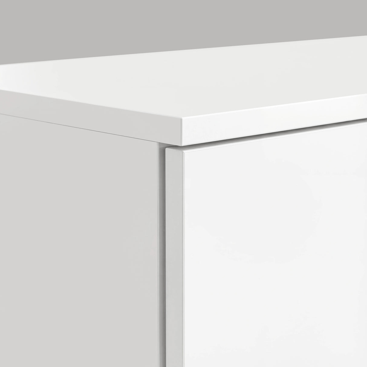 [White] Upper corner Blythe wardrobe with flat top and vertical side panel meeting at right angle