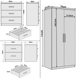 [Ash Grey] Dimensions diagram: wardrobe 76 x 51 x 176 cm, chest 60 x 40 x 60 cm, bedside 40 x 36 x 45 cm