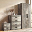 [Ash Grey] Wooden furniture set including a tall cabinet, dresser, and nightstand in a room setting.