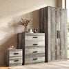 [Ash Grey] Wooden furniture set including a tall cabinet, dresser, and nightstand in a room setting.