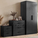 [Black] Blythe bedroom furniture set showing 2 door wardrobe, 3 drawer chest and 2 drawer bedside with bar handles