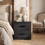 [Black] Bedside piece of the Blythe bedroom furniture set shown in a bedroom with a bed visible on the left