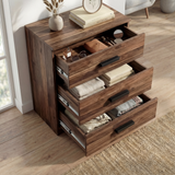[Dark Bronx] Blythe bedroom furniture set chest fully open with 3 drawers extended showing folded clothes