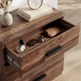 [Dark Bronx] Blythe bedroom furniture set chest top drawer out showing personal items with books on top