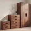 [Dark Bronx] Blythe bedroom furniture set with bedside, 4 drawer chest and 2 door wardrobe in a neutral room
