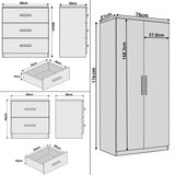 [Dark Bronx] Dimensions diagram: wardrobe 76 x 51 x 176 cm, chest 60 x 40 x 60cm, bedside 40 x 36 x 45 cm
