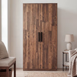 [Dark Bronx] Blythe bedroom furniture set wardrobe standing alone with doors closed and a side table on the right