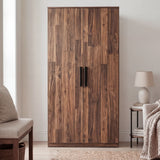 [Dark Bronx] Blythe bedroom furniture set wardrobe standing alone with doors closed and a side table on the right