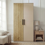 [Oak Cashmere] Wardrobe piece of the Blythe bedroom furniture set alone with split finish and black bar handles