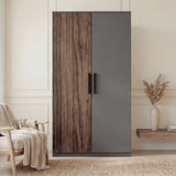 [Walnut] Blythe bedroom furniture set wardrobe standing in a cream room between a chair and a console