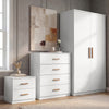 [White] Blythe bedroom furniture set - 2 door wardrobe, 4 drawer chest and 2 drawer bedside in a grey room