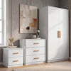 [White] Blythe bedroom furniture set with 2 door wardrobe, 3 drawer chest and bedside fitted with wood handles