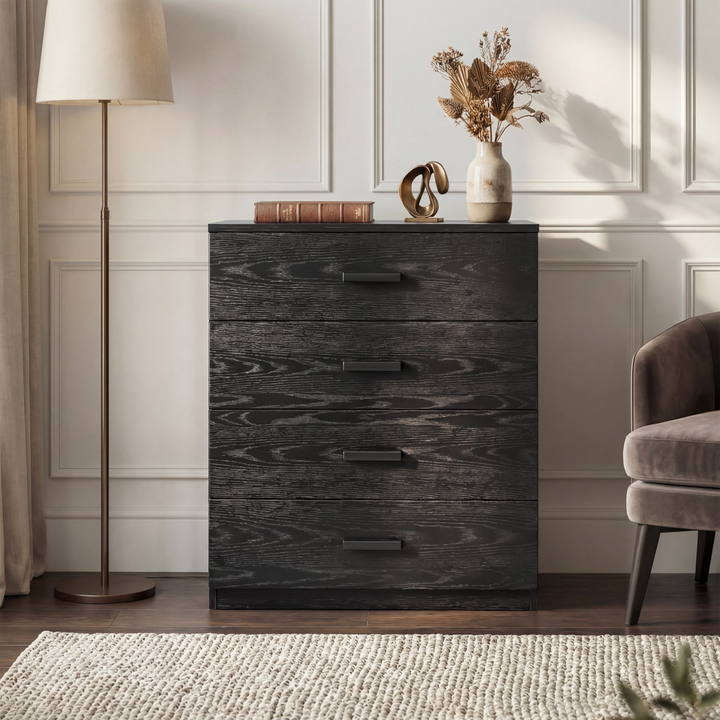 [Black] Blythe bedroom furniture set chest with stacked open drawers revealing books and organisers