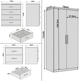 [Oak Cashmere] Blythe bedroom furniture set dimensions: wardrobe 76x51x176, chest 70x40x80, bedside 40x36x45 cm