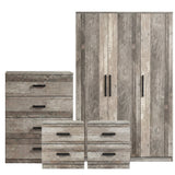[Ash Grey] Blythe 4 piece bedroom furniture set group shot 3 door wardrobe 4 drawer chest and two 2 drawer bedsides