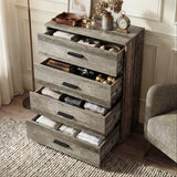 [Ash Grey] Blythe bedroom furniture set 4 drawer chest open drawers displaying stored items on woven rug