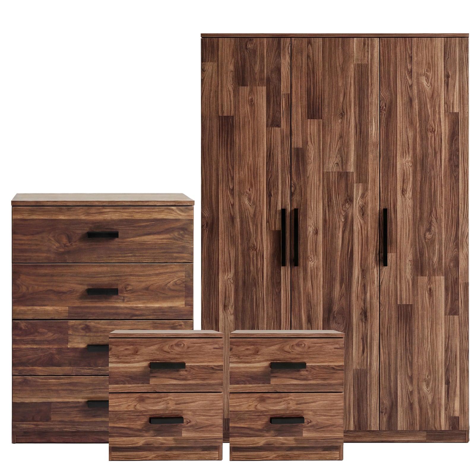 [Dark Bronx] Blythe bedroom furniture set with 3 door wardrobe, 4 drawer chest and two 2 drawer bedsides on white