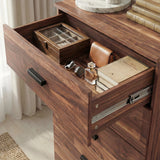 [Dark Bronx] Blythe bedroom furniture set top drawer of chest pulled out showing runners and accessory tray