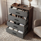 [Walnut Grey] Blythe bedroom furniture set 4-drawer chest with open drawers showing storage in walnut grey
