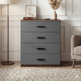 [Walnut Grey] Blythe bedroom furniture set chest of drawers closed with black bar handles in bedroom setting