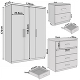 [Walnut Grey] Blythe bedroom furniture set dimensions: wardrobe 120x51x176, chest 70x40x80, bedside 40x36x45 cm