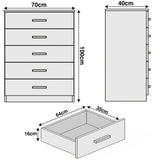 [Oak+Cashmere] Blythe five drawer chest dimensions: 70cm wide, 40cm deep, 100cm tall overall on the schematic