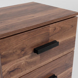 [Dark Bronx] Drawer front Blythe bedside table with warm dark wood and centred black handle