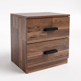 [Dark Bronx] 2 drawer bedside table with rich wood grain finish and black handles for modern bedrooms