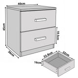 [Walnut Grey] Dimension diagram of bedside table 40cm wide 36cm deep 45cm tall with drawer 33.8 by 32 by 16cm