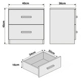 [Walnut] Dimension diagram showing bedside table 40cm wide 36cm deep 45cm tall with drawer size 33.8x32x16cm