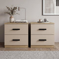 Blythe Oak Cashmere Bedside Table Pair – 2 Drawer, Wooden Handle