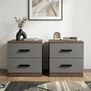 [Walnut Grey] Pair of two drawer bedside tables with walnut tops and grey drawer fronts and black bar handles styled front on