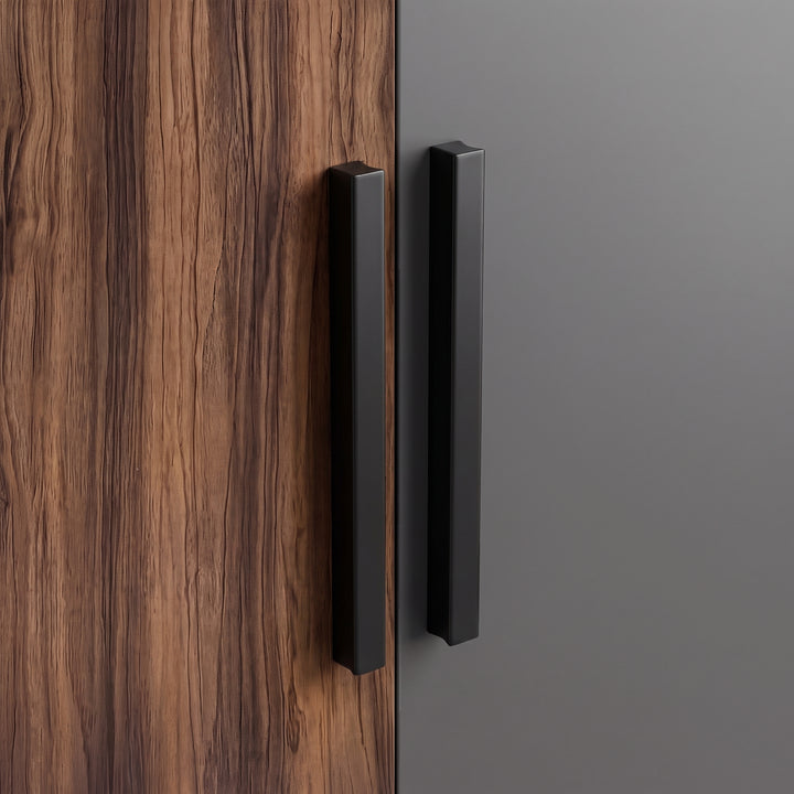 [Walnut] Blythe 2 Door Wardrobe with Shelves and Hanging Rail detailed close-up look door handles.