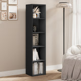 Black 5 Tier Bookcase Cube Storage Unit in a modern room, offering sleek and space-saving vertical storage.
