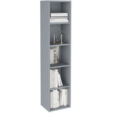 Modern grey tall bookcase with 5 cube shelves, showcasing a clean and functional design for home storage.