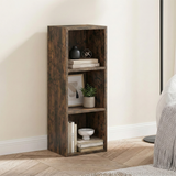 [3 Shelf | Rustic] three-quarter shot of three-cubby half-height rustic cube bookcase with enamel jug with dried wheat