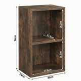 [2 Shelf | Rustic] diagram of rustic-grain 2-shelf bookcase, 30W x 24D x 54H cm; for farmhouse corner