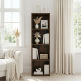 [4 Shelf | Rustic] straight face of rustic panel hallway-tall cube bookcase over reclaimed plank floor