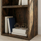 [5 Shelf | Rustic] inside cubby of rustic-grain 132cm-tall full bookcase, books standing, farmhouse corner