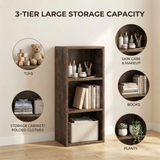 [3 Shelf | Rustic] info image of rustic panel desk-height bookcase with storage icon callouts
