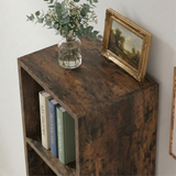 [5 Shelf | Rustic] top surface of rustic panel head-height bookcase, framed print, over reclaimed plank floor
