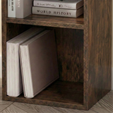 [3 Shelf | Rustic] interior on three-cubby half-height rustic cube unit, wire ornaments near terracotta clay rendered wall
