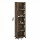 [5 Shelf | Rustic] dark rustic 5-cubby sizes: 30 x 24 x 132 cm; sits by terracotta clay rendered wall