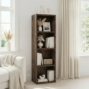 [4 Shelf | Rustic] living alcove setup with rustic panel hallway-tall bookcase over reclaimed plank floor