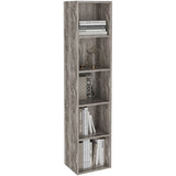 Rustic wood tall bookcase with 5 cube shelves, offering a warm and textured look for home organization.