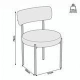 [Light Grey | Set of 4] Size guide for boucle dining chairs showing 51cm width, 50cm depth, 76cm height, and 100kg capacity.