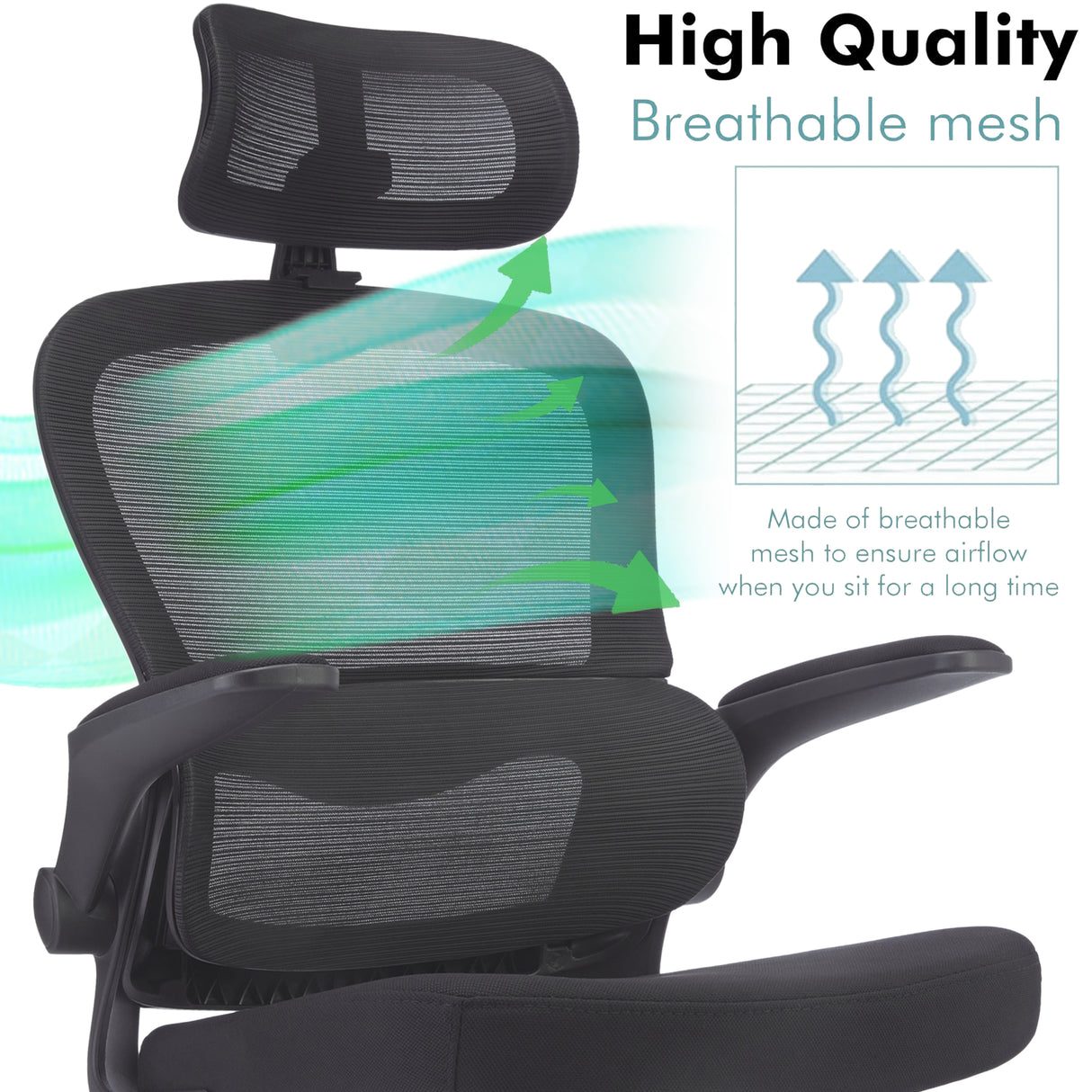 Breathable mesh office chair with headrest – ergonomic swivel chair for comfort & support.