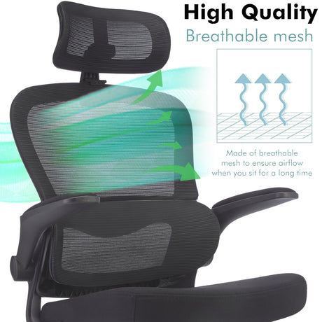 Breathable mesh office chair with headrest – ergonomic swivel chair for comfort & support.