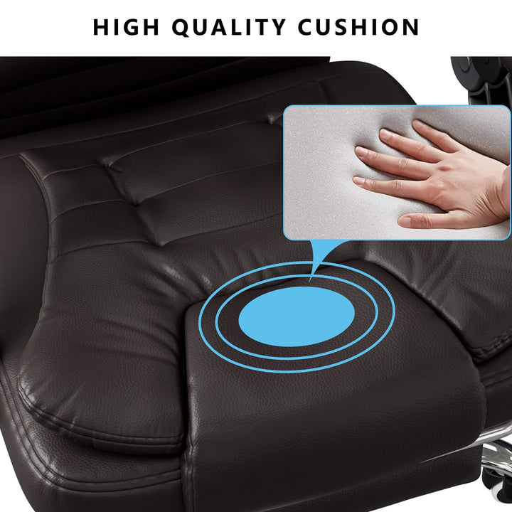 [Brown] heated office chair in brown PU leather with thick seat cushion for warmth and comfort during extended work sessions