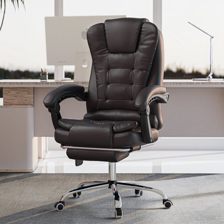 brown leather office chair styled in a home office, blending comfort with a sleek and professional aesthetic